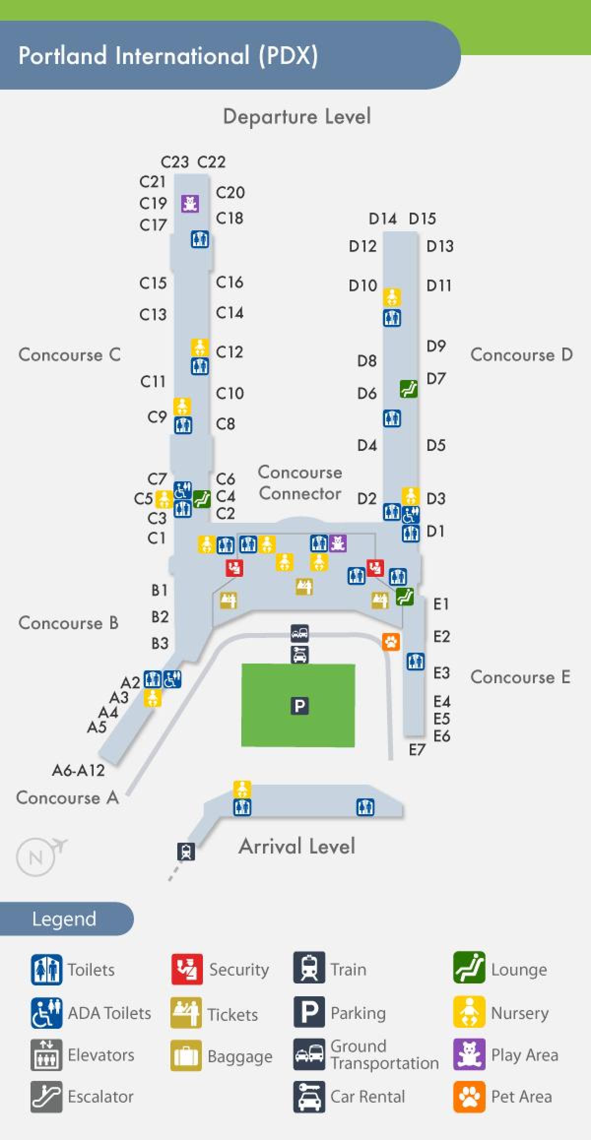 PDX نقشہ کے ہوائی اڈے