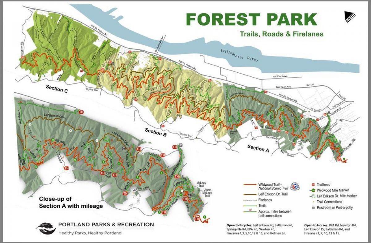 نقشہ کے جنگل پارک پورٹلینڈ اوریگون