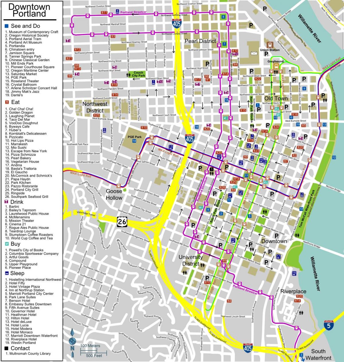 پورٹلینڈ نقشہ شہر کے مرکز میں